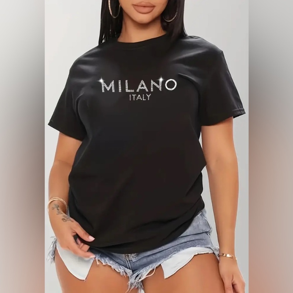 T-SHIRT: Black Sparkle Print w/Short Sleeve, NIP - Picture 5 of 12
